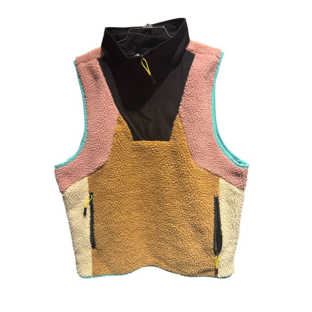 Original Fables Vest Sherpa Anorak Pink And Khaki Colorblock Utility Top Large